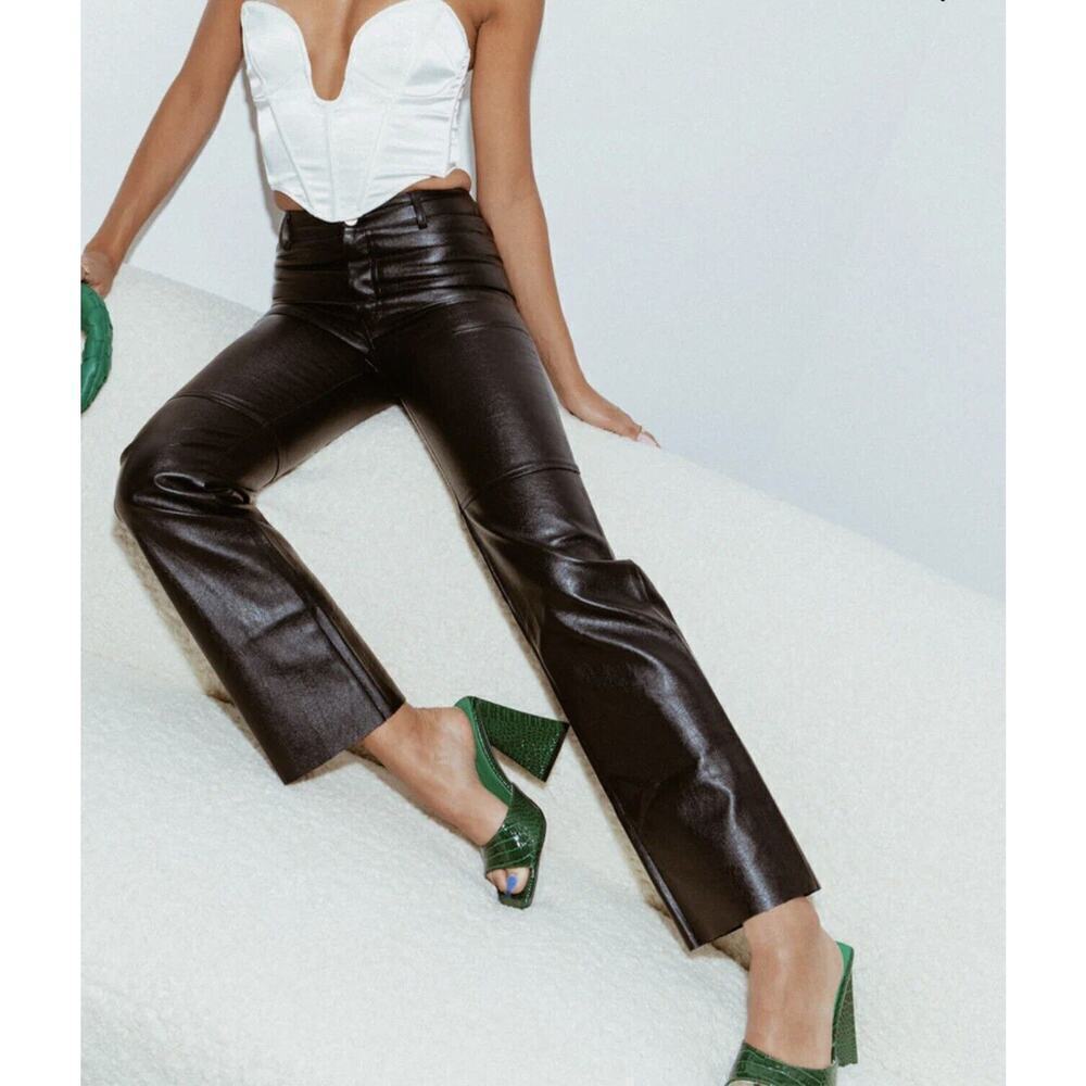 Women’s Princess Polly Macey Pants Black Size 2 Faux Leather Vegan High-Wasted